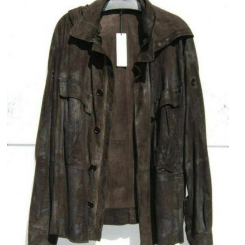 NWT Urban Zen EXPRESSO Leather Hooded Shirt Jacket